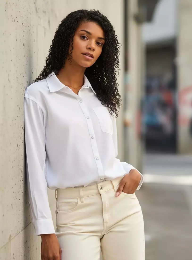 قميص بارز الملمس بأزرار ضغط