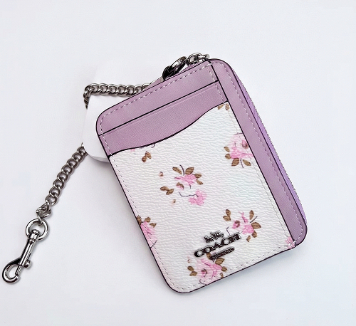 Coach 2026 Zip Card Holder with Floral Print ID Chain