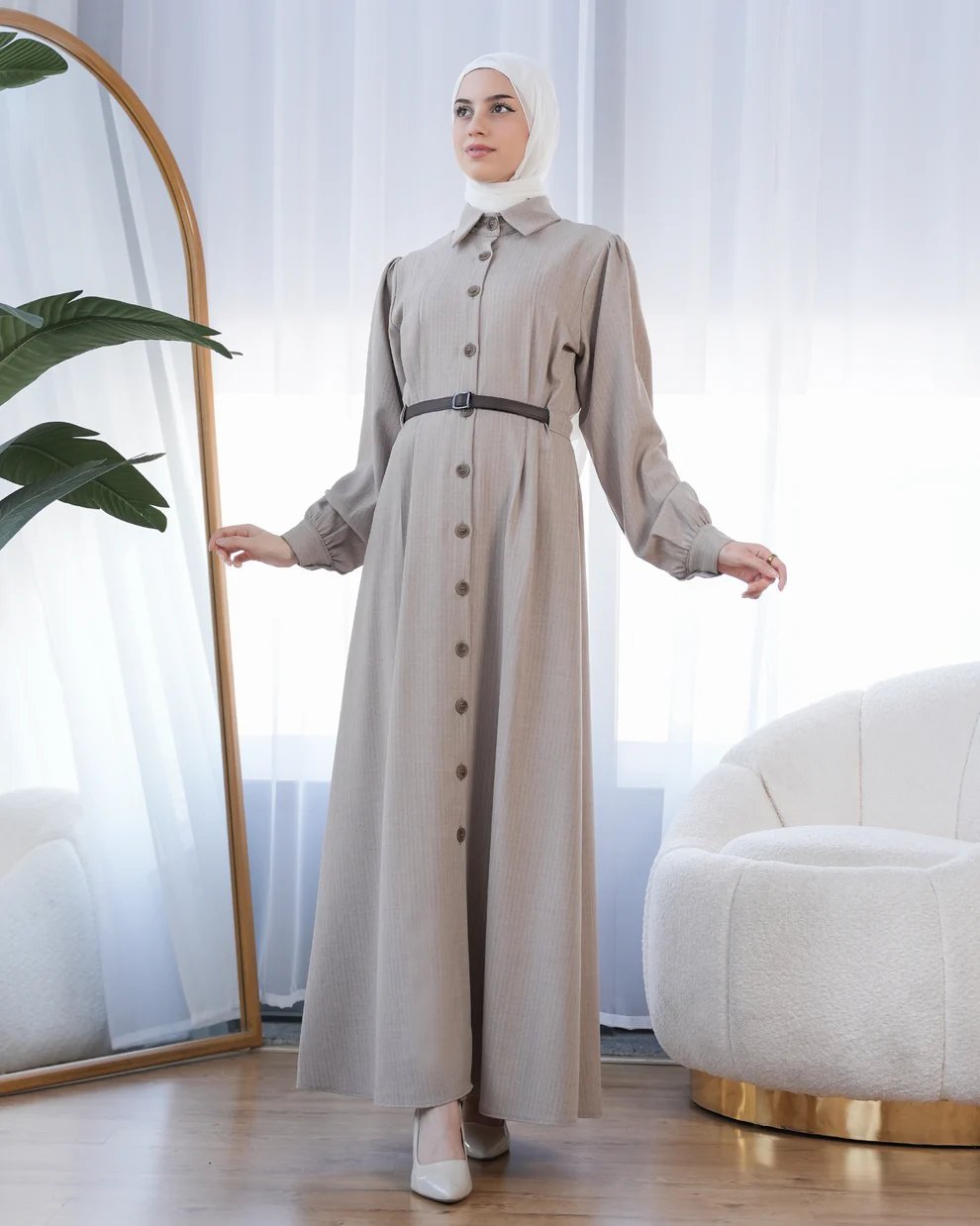 جلباب أناقة كلاسيك بحزام خصر