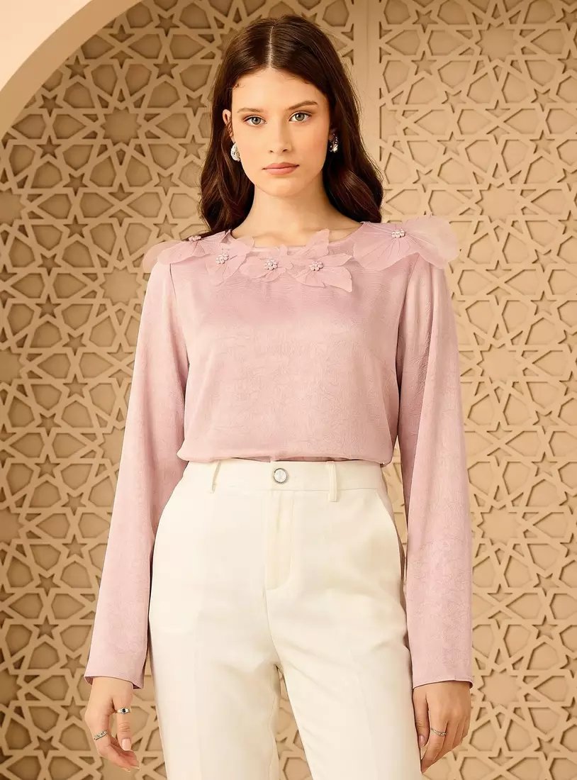 Floral embellishment blouse
